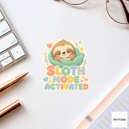 Sloth Mode Activated Sticker, Funny Sloth Nap Pun Laptop Planner Gift for Sleepy Friend