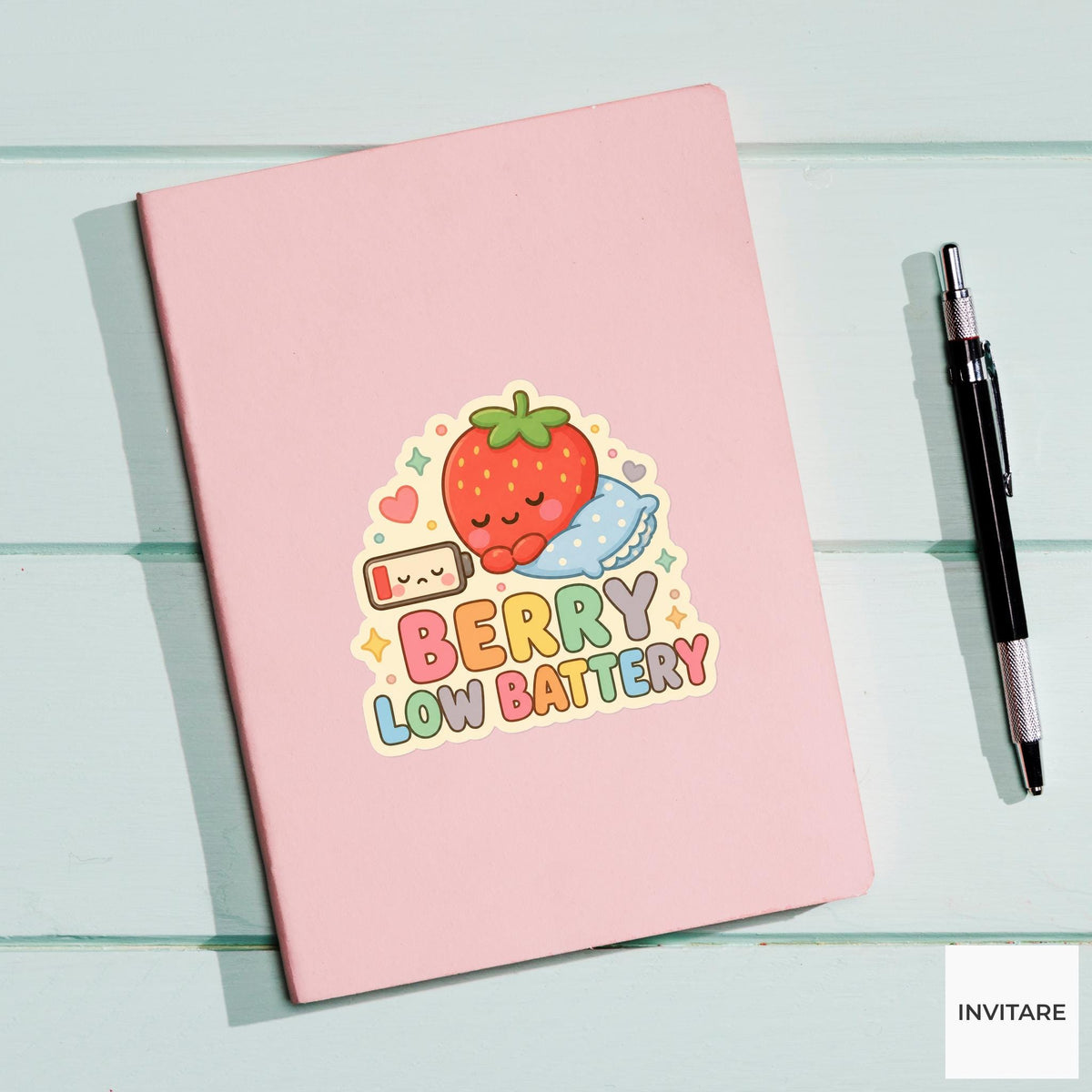 Berry Low Battery Sticker, Funny Strawberry Mood Pun Laptop Planner Gift for Tired Friend