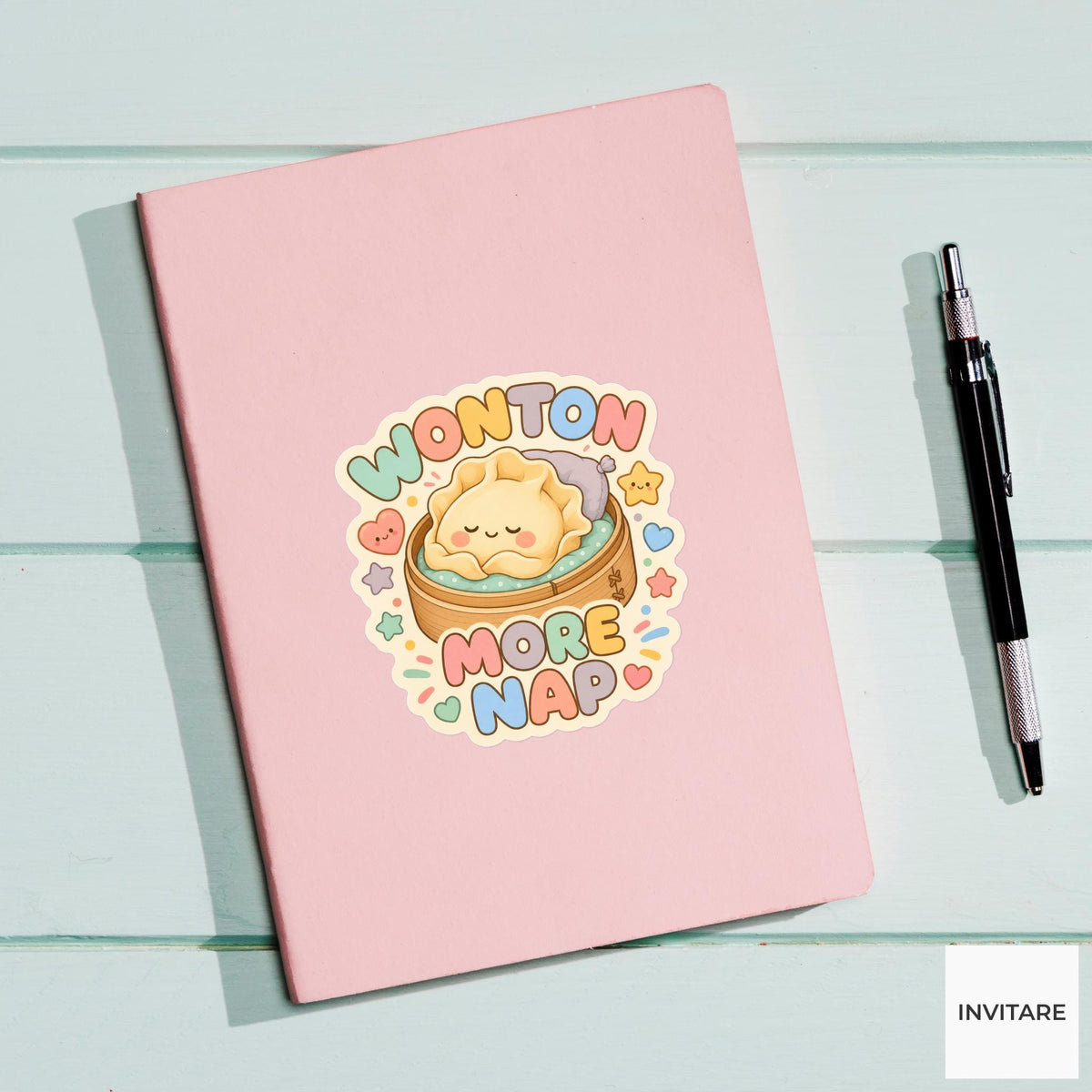 Wonton More Nap Sticker, Funny Dumpling Nap Pun Laptop Planner Gift for Food Lover