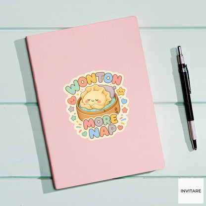 Wonton More Nap Sticker, Funny Dumpling Nap Pun Laptop Planner Gift for Food Lover
