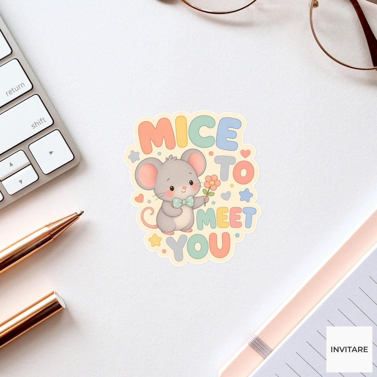Mice to Meet You Sticker, Funny Mouse Greeting Pun Laptop Gift for New Friend