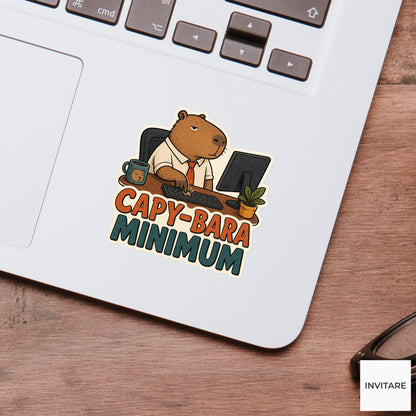 Capy-bara Minimum Sticker, Funny Capybara Office Pun Laptop Planner Gift for Coworker