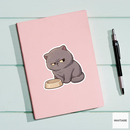 Suspicious British Shorthair Cat Sticker, Funny Empty Bowl Laptop Planner Journal Pet Lover Gift