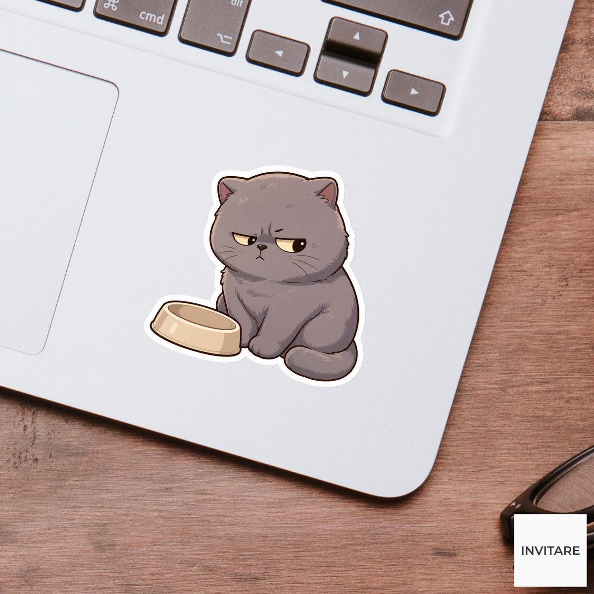 Suspicious British Shorthair Cat Sticker, Funny Empty Bowl Laptop Planner Journal Pet Lover Gift