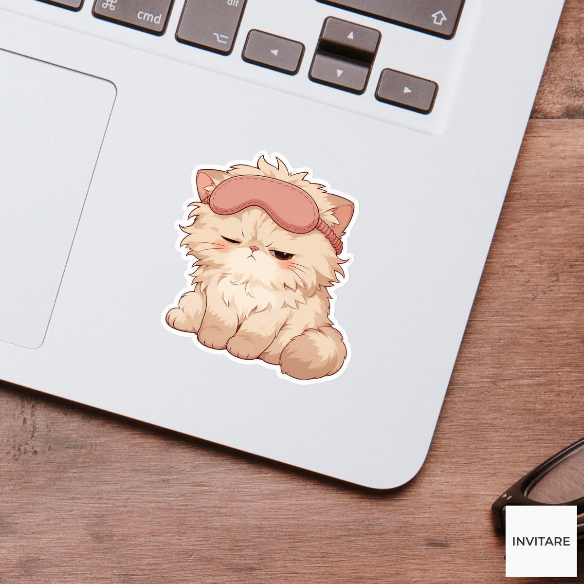 Grumpy Persian Cat Sleep Mask Sticker, Funny Kawaii Laptop Planner Journal Tired Friend Gift