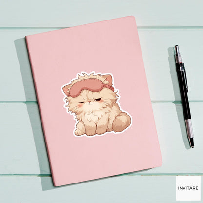 Grumpy Persian Cat Sleep Mask Sticker, Funny Kawaii Laptop Planner Journal Tired Friend Gift