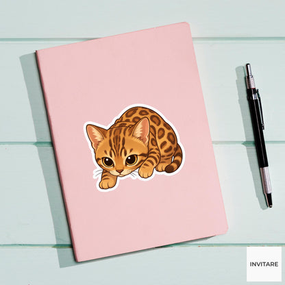 Focused Bengal Cat Sticker, Ready To Pounce Kawaii Laptop Planner Journal Feline Gift