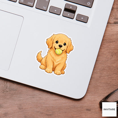 Golden Retriever Tennis Ball Sticker, Proud Kawaii Puppy Laptop Bottle Planner Journal Gift