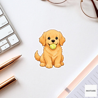 Golden Retriever Tennis Ball Sticker, Proud Kawaii Puppy Laptop Bottle Planner Journal Gift