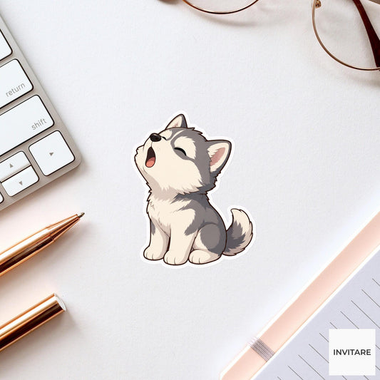 Dramatic Husky Howling Sticker, Funny Kawaii Puppy Laptop Bottle Planner Journal Dog Gift