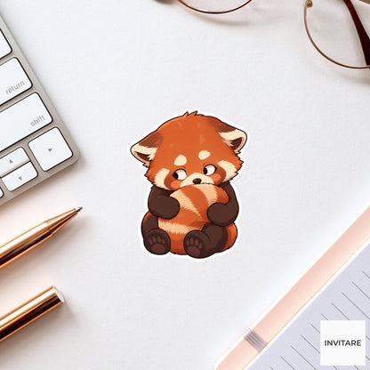 Bashful Red Panda Tail Hug Sticker, Shy Kawaii Laptop Bottle Planner Journal Gift