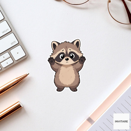 Caught Raccoon Sticker, Guilty Kawaii Reaction Laptop Bottle Planner Journal Funny Animal Gift