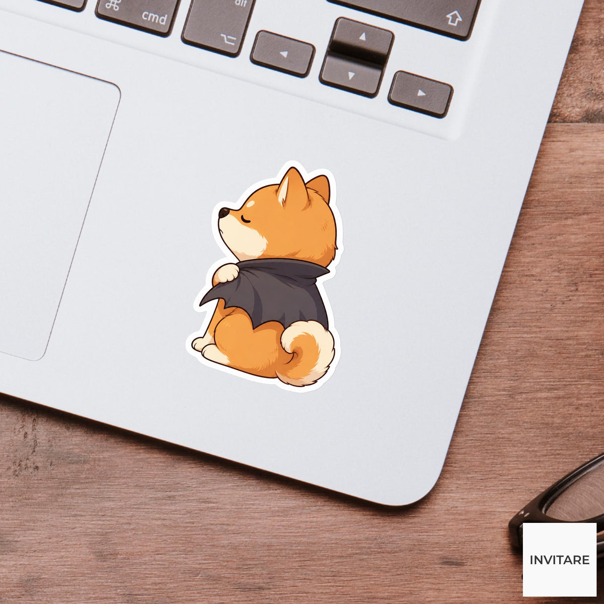 Stubborn Shiba Bat Cape Sticker, Cute Kawaii Animal Halloween Laptop Bottle Planner Journal Gift