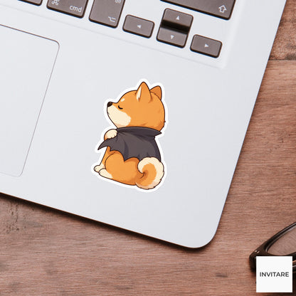 Stubborn Shiba Bat Cape Sticker, Cute Kawaii Animal Halloween Laptop Bottle Planner Journal Gift