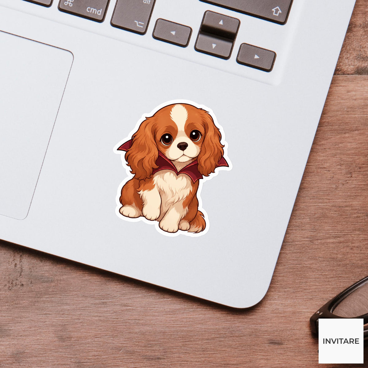 Gentle Cavalier Vampire Collar Sticker, Cute Kawaii Animal Halloween Laptop Bottle Planner Journal Gift