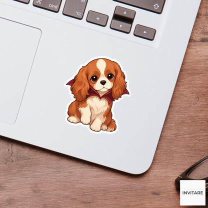 Gentle Cavalier Vampire Collar Sticker, Cute Kawaii Animal Halloween Laptop Bottle Planner Journal Gift