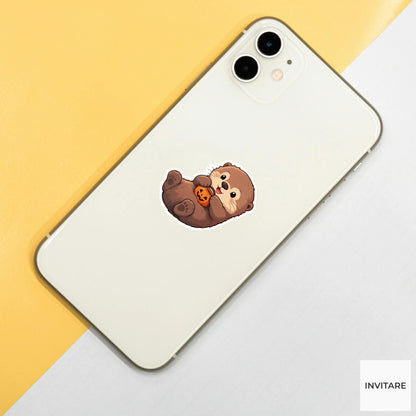 Delighted Sea Otter Candy Bucket Sticker, Cute Kawaii Halloween Laptop Bottle Planner Journal Gift