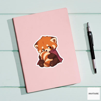 Bashful Red Panda Witch Cape Sticker, Cute Kawaii Halloween Laptop Bottle Planner Journal Gift