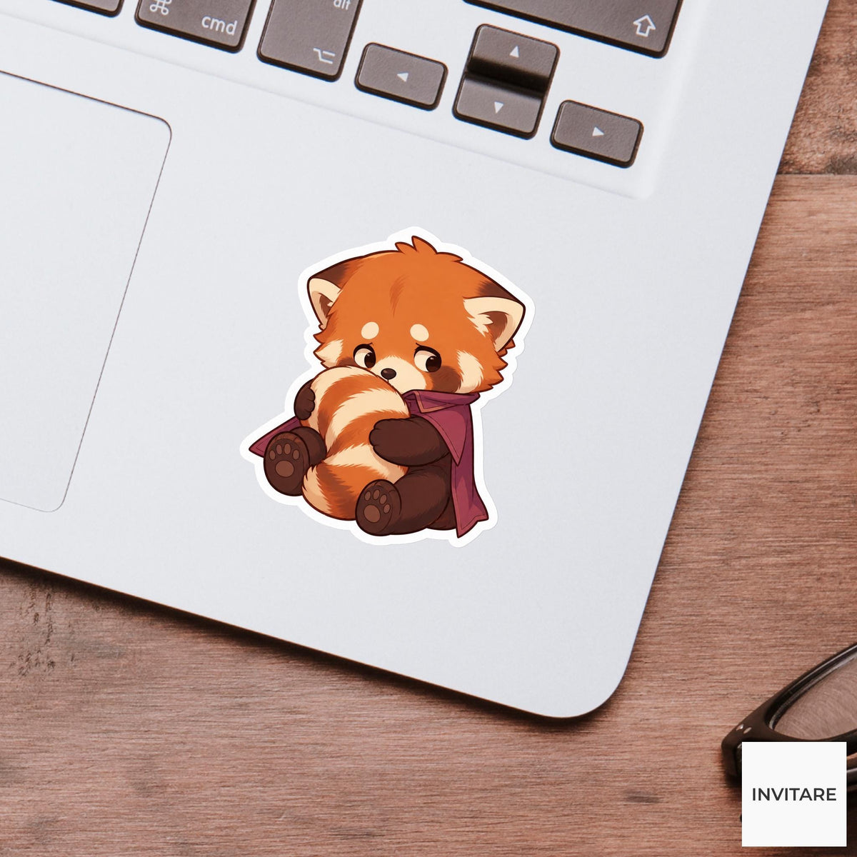 Bashful Red Panda Witch Cape Sticker, Cute Kawaii Halloween Laptop Bottle Planner Journal Gift