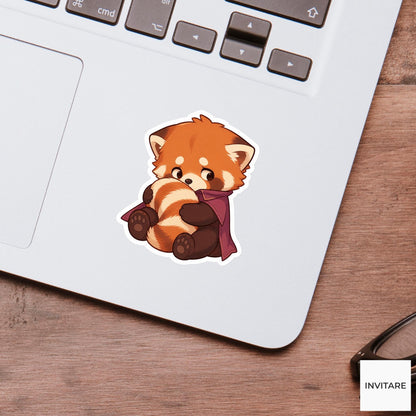 Bashful Red Panda Witch Cape Sticker, Cute Kawaii Halloween Laptop Bottle Planner Journal Gift