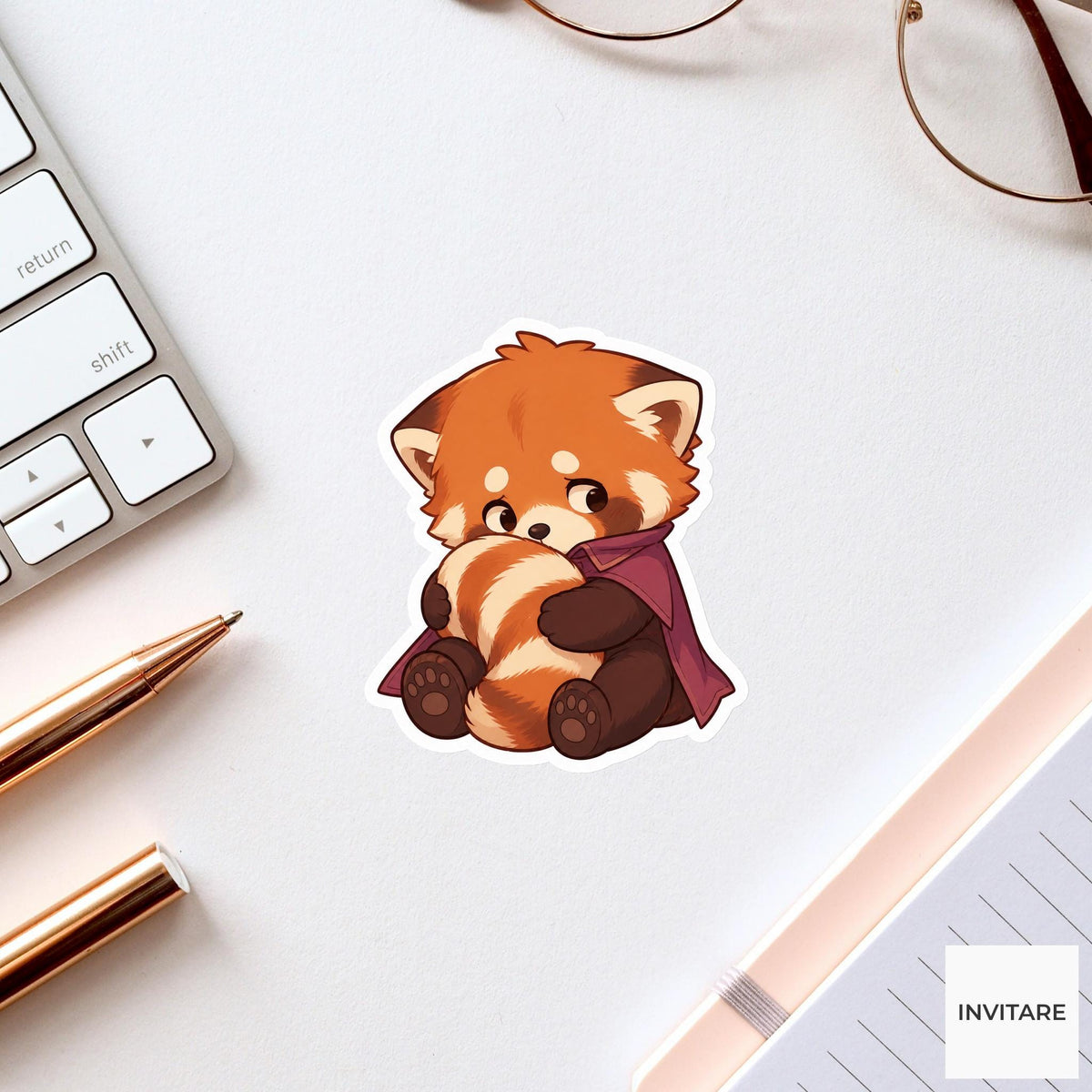 Bashful Red Panda Witch Cape Sticker, Cute Kawaii Halloween Laptop Bottle Planner Journal Gift