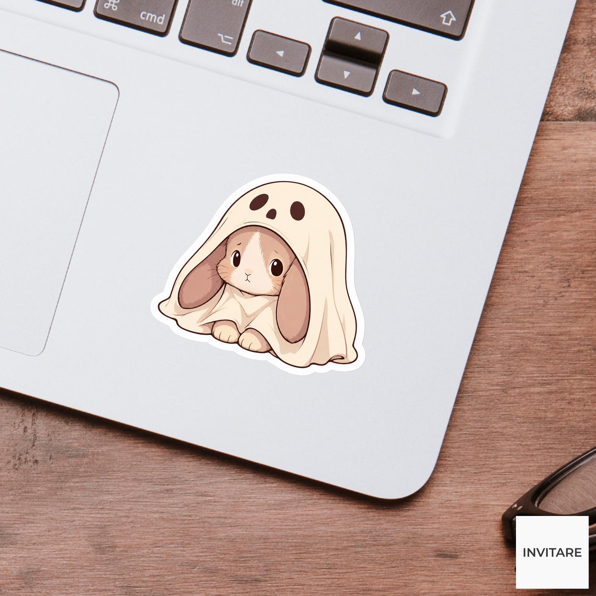 Nervous Lop Rabbit Ghost Costume Sticker, Cute Kawaii Halloween Laptop Bottle Planner Journal Gift