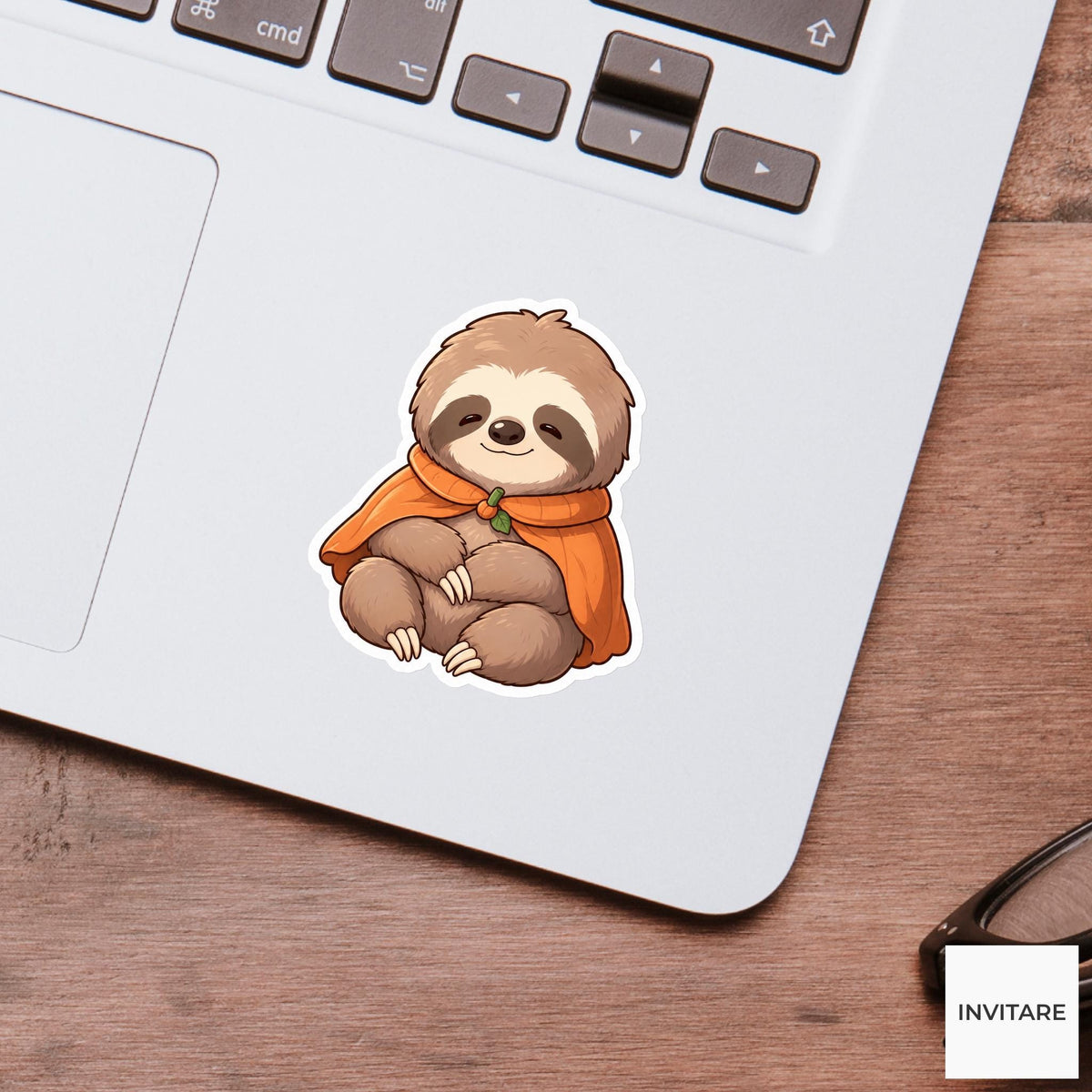 Calm Sloth Pumpkin Cape Sticker, Cute Kawaii Animal Halloween Laptop Bottle Planner Journal Gift