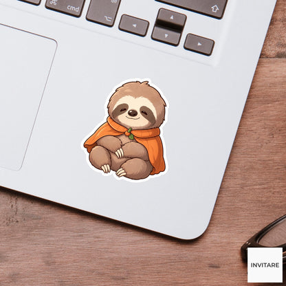 Calm Sloth Pumpkin Cape Sticker, Cute Kawaii Animal Halloween Laptop Bottle Planner Journal Gift