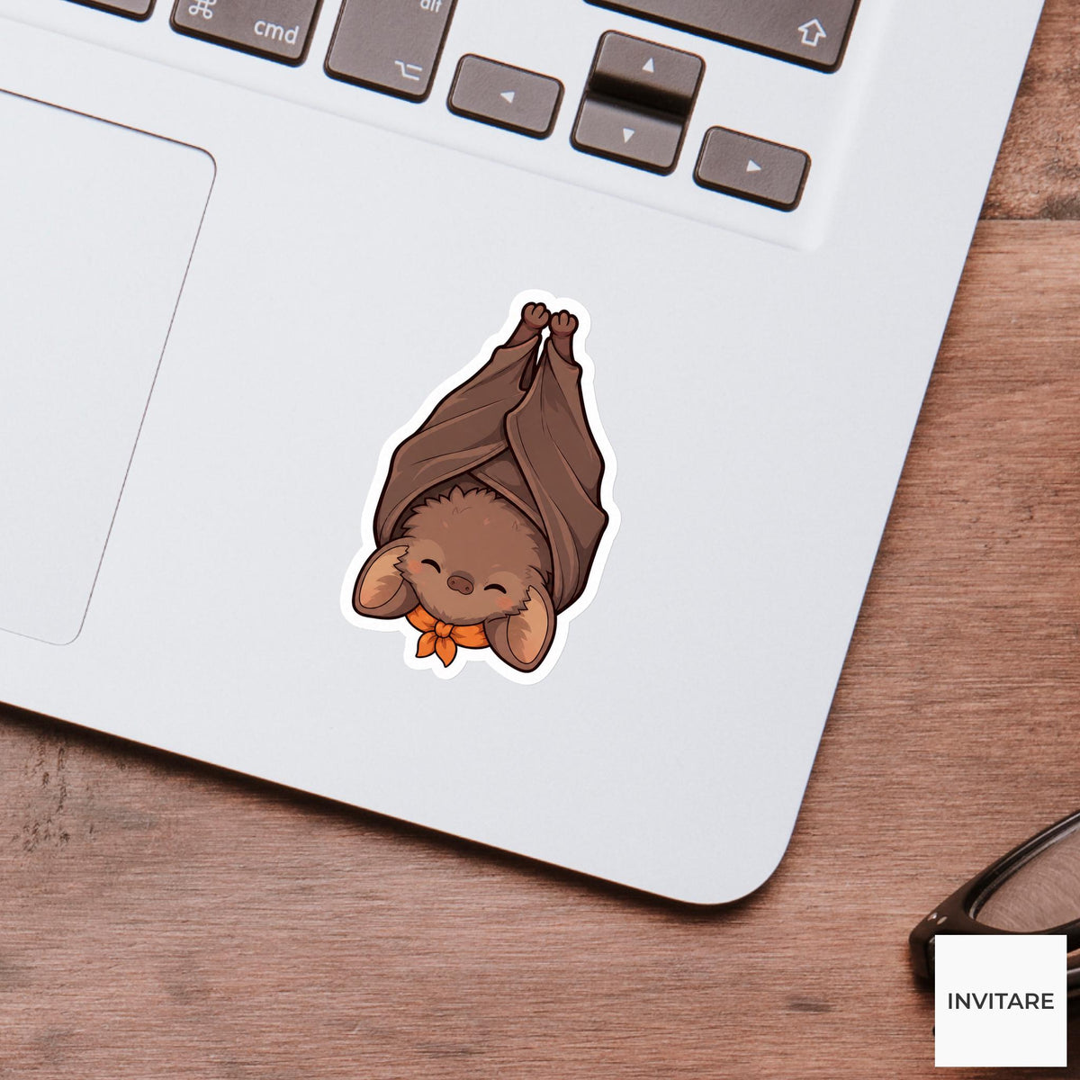 Tiny Bat Pumpkin Scarf Sticker, Cute Kawaii Animal Halloween Laptop Bottle Planner Journal Gift