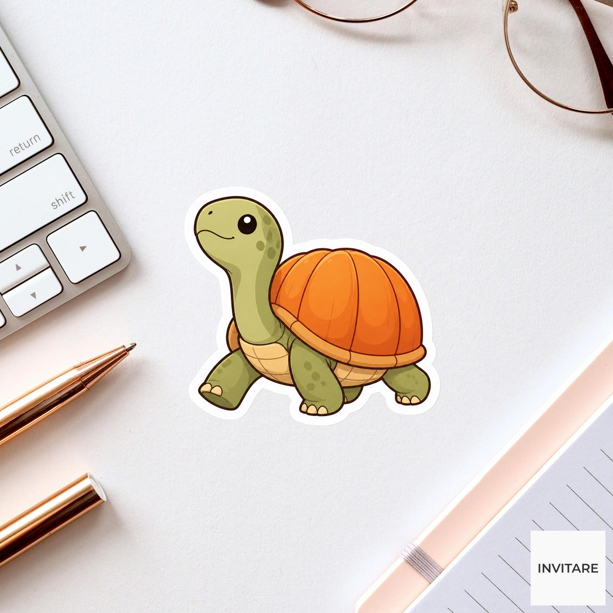 Confident Turtle Pumpkin Shell Sticker, Cute Kawaii Animal Halloween Laptop Bottle Planner Journal Gift