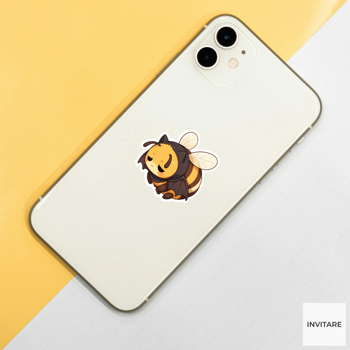 Exhausted Bumblebee Bat Costume Sticker, Cute Kawaii Animal Halloween Laptop Bottle Planner Journal Gift