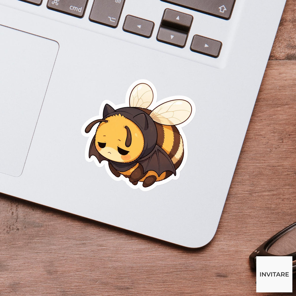 Exhausted Bumblebee Bat Costume Sticker, Cute Kawaii Animal Halloween Laptop Bottle Planner Journal Gift