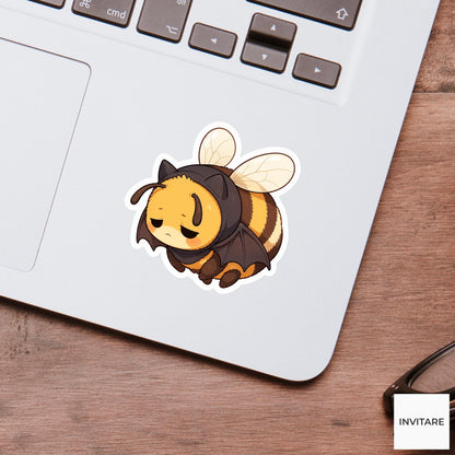 Exhausted Bumblebee Bat Costume Sticker, Cute Kawaii Animal Halloween Laptop Bottle Planner Journal Gift