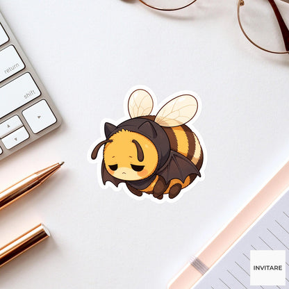 Exhausted Bumblebee Bat Costume Sticker, Cute Kawaii Animal Halloween Laptop Bottle Planner Journal Gift