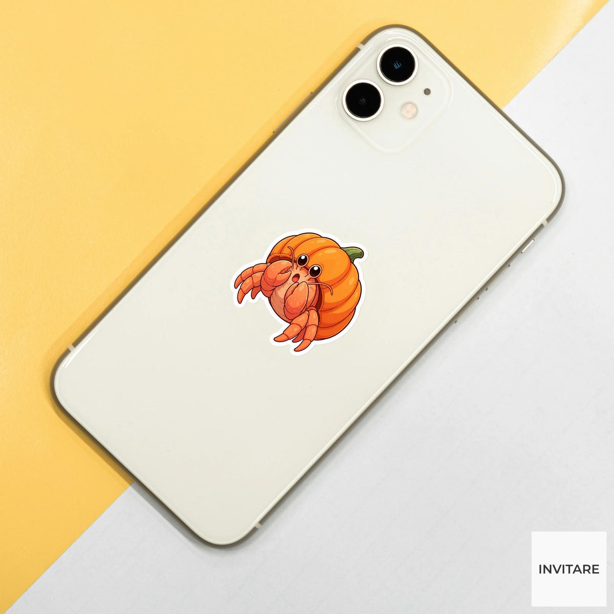 Surprised Hermit Crab Pumpkin Shell Sticker, Cute Kawaii Halloween Laptop Bottle Planner Journal Gift