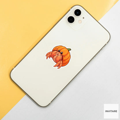 Surprised Hermit Crab Pumpkin Shell Sticker, Cute Kawaii Halloween Laptop Bottle Planner Journal Gift