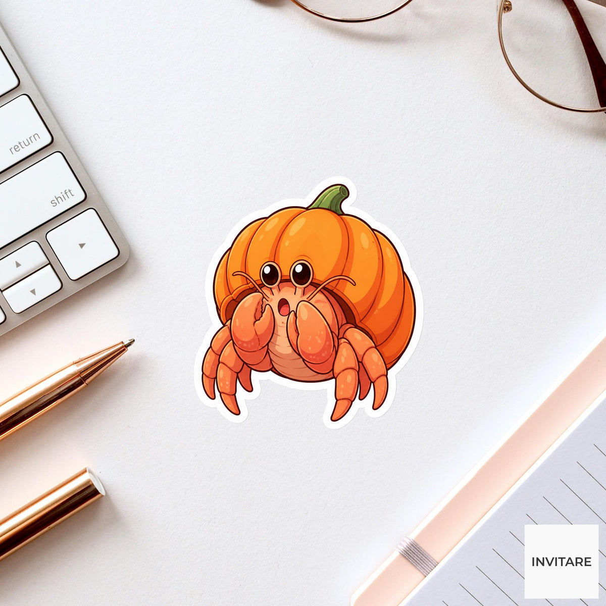 Surprised Hermit Crab Pumpkin Shell Sticker, Cute Kawaii Halloween Laptop Bottle Planner Journal Gift