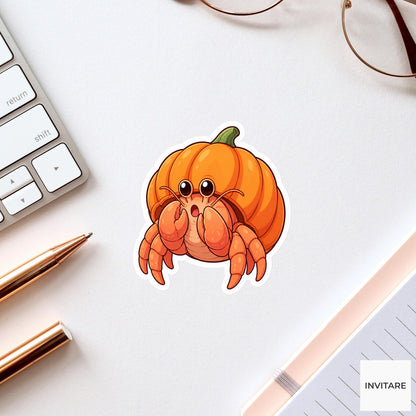 Surprised Hermit Crab Pumpkin Shell Sticker, Cute Kawaii Halloween Laptop Bottle Planner Journal Gift