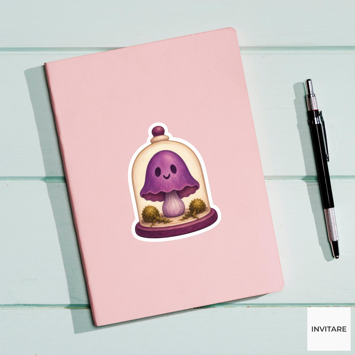 Haunted Mushroom Cloche Sticker, Cute Spooky Halloween Laptop Bottle Planner Journal Gift
