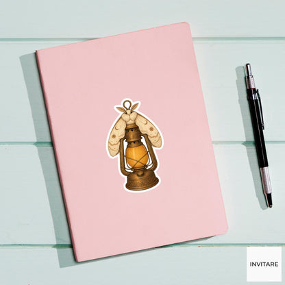 Moth Lantern Guide Sticker, Cute Spooky Halloween Laptop Bottle Planner Journal Gift
