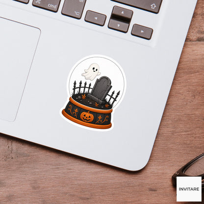 Cemetery Snow Globe Sticker, Cute Spooky Halloween Laptop Bottle Planner Journal Gift