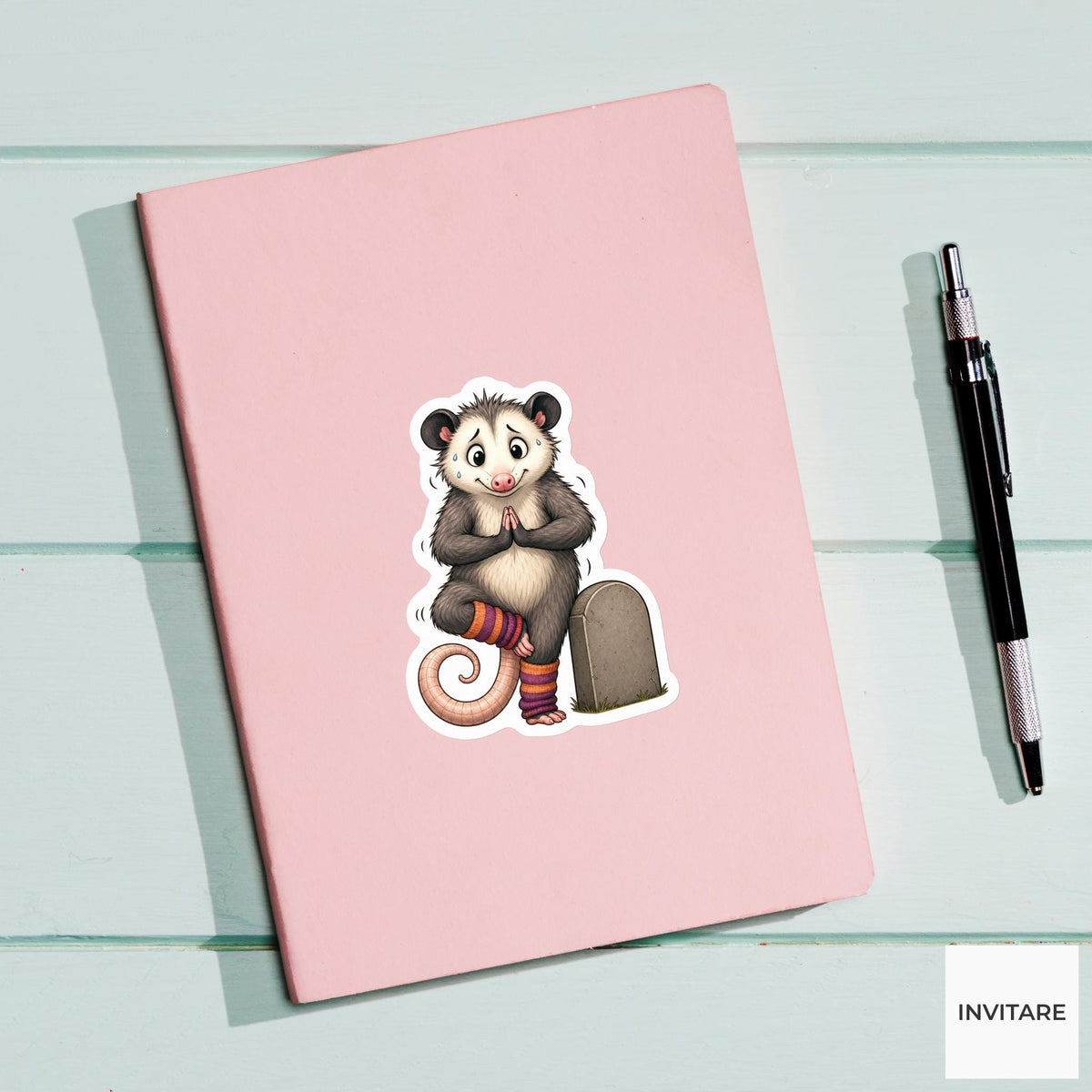 Possum Graveyard Yoga Sticker, Cute Spooky Halloween Laptop Bottle Planner Journal Gift