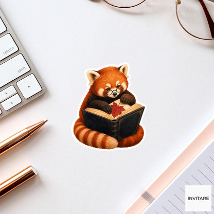Red Panda Autumn Leaf Presser Sticker, Cute Spooky Halloween Laptop Bottle Planner Journal Gift