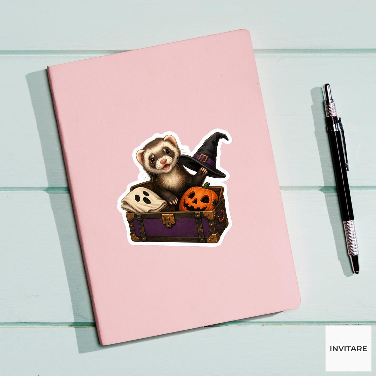 Ferret Costume-Trunk Explorer Sticker, Cute Spooky Halloween Laptop Bottle Planner Journal Gift