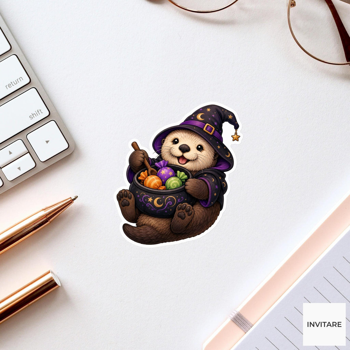 Sea Otter Candy-Potion Mixer Sticker, Cute Spooky Halloween Laptop Bottle Planner Journal Gift