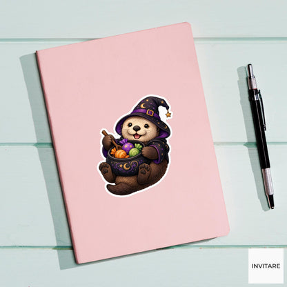 Sea Otter Candy-Potion Mixer Sticker, Cute Spooky Halloween Laptop Bottle Planner Journal Gift