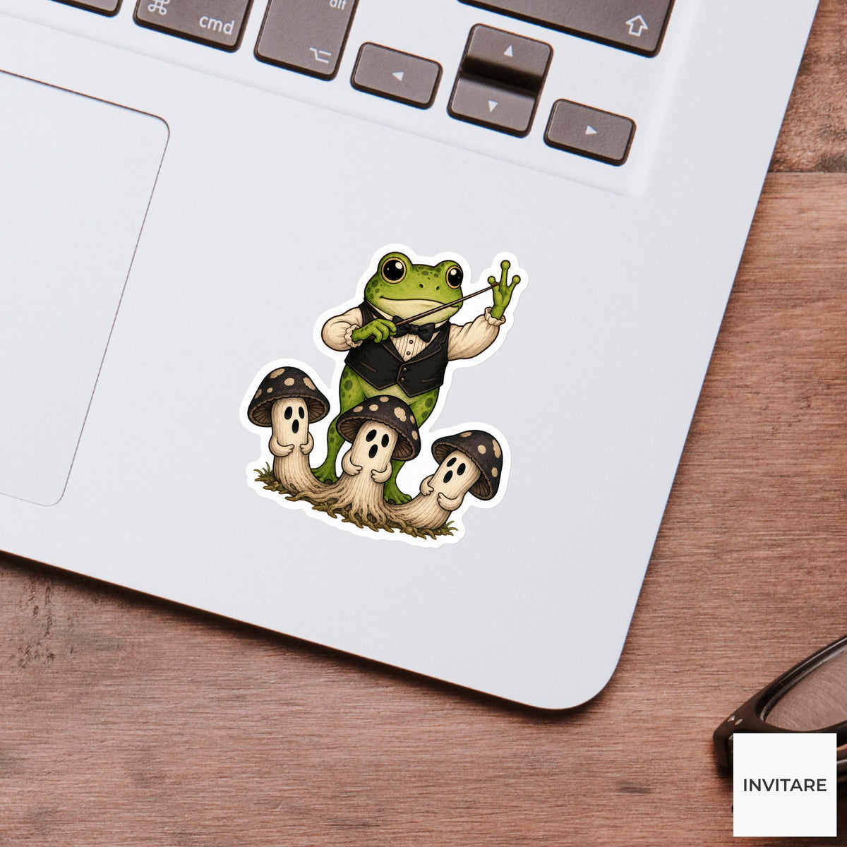 Frog Mushroom Choir Conductor Sticker, Cute Spooky Halloween Laptop Bottle Planner Journal Gift