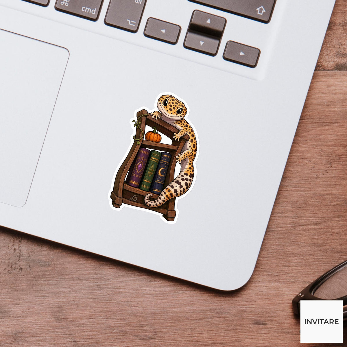 Gecko Haunted Bookshelf Climber Sticker, Cute Spooky Halloween Laptop Bottle Planner Journal Gift