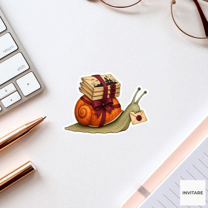 Snail Haunted Invitation Courier Sticker, Cute Spooky Halloween Laptop Bottle Planner Journal Gift