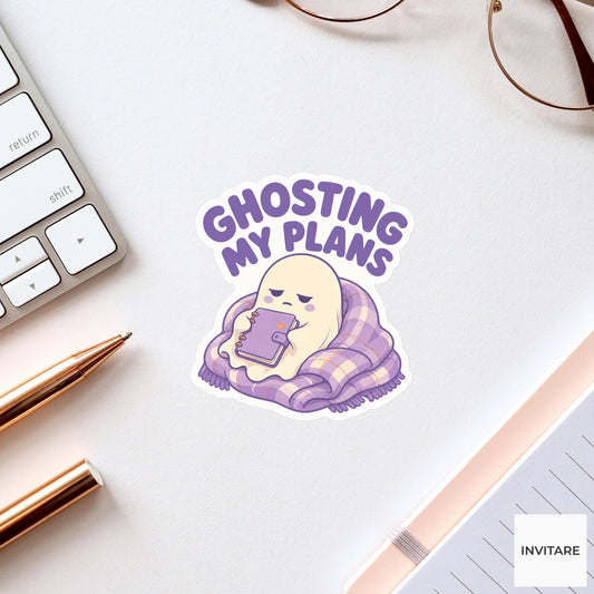 Ghosting My Plans Sticker, Funny Spooky Halloween Laptop Bottle Planner Journal Gift